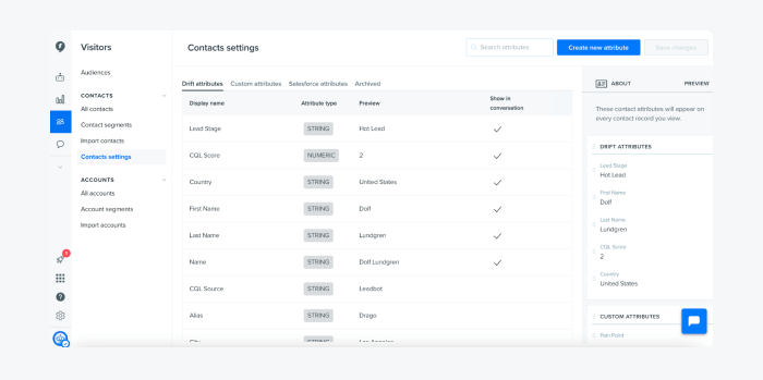Drift dashboard showing conversion metrics