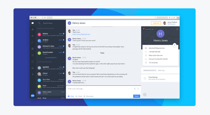 Tidio dashboard interface showing chat analytics